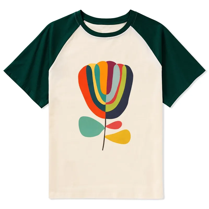 Tokyo-Tiger Colorful Flower Minimalist Print Raglan T-shirt Sale