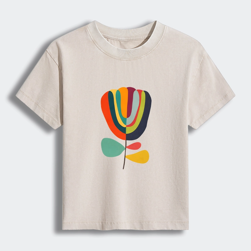 Tokyo-Tiger Colorful Flower Minimalist Print Women's Washed T-shirt