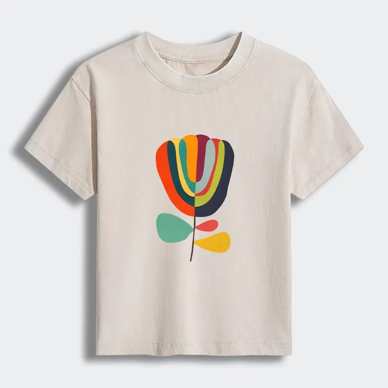 Tokyo-Tiger Colorful Flower Minimalist Print Women's Washed T-shirt Sale
