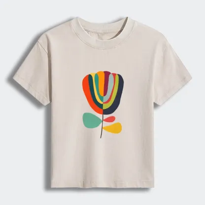 Tokyo-Tiger Colorful Flower Minimalist Print Women's Washed T-shirt