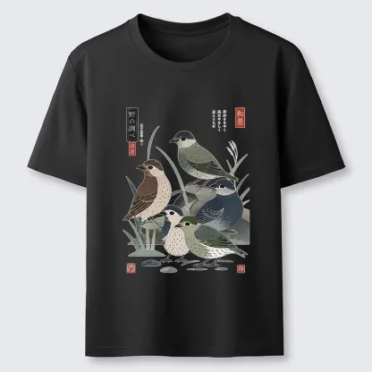 Tokyo-Tiger Cute Little Birds Japanese Folk Print Classic T-Shirt