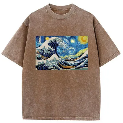 Tokyo-Tiger Great Wave Off Starry Night Washed T-Shirt