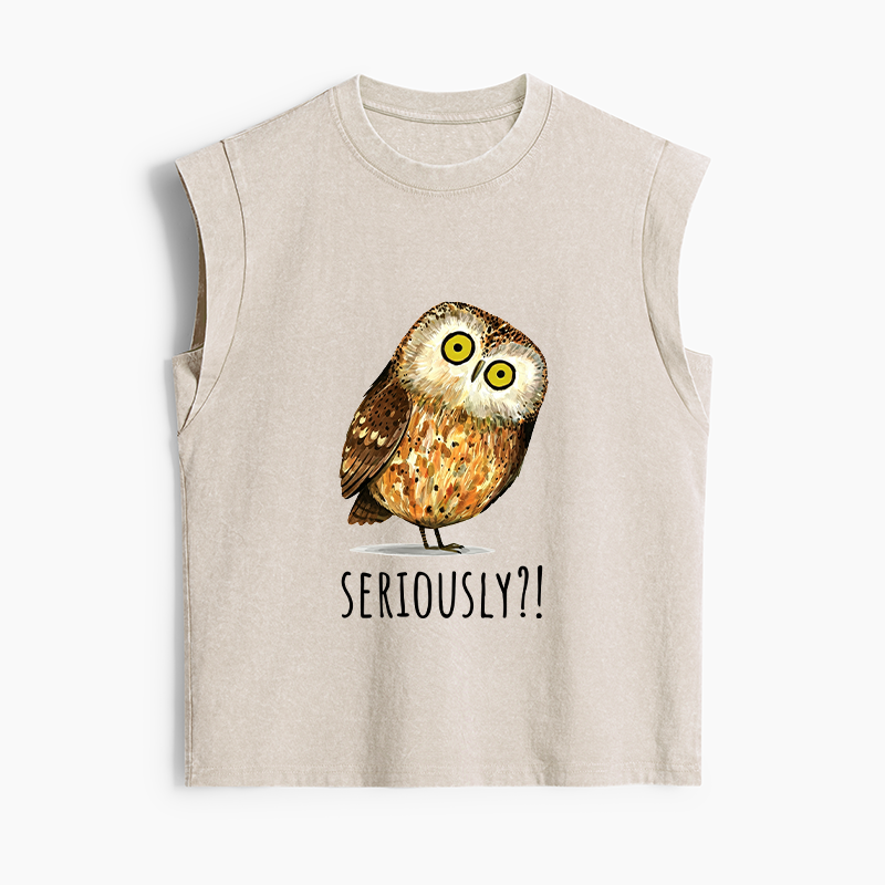Tokyo-Tiger Seriously Confused Owl Meme Art Women's Washed Tank Tops