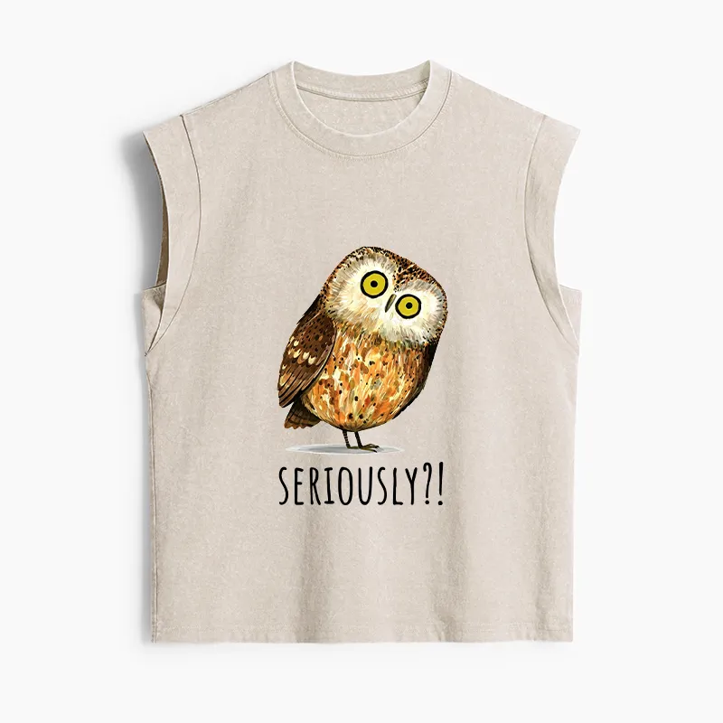 Tokyo-Tiger Seriously Confused Owl Meme Art Women's Washed Tank Tops Sale
