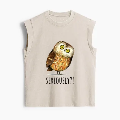 Tokyo-Tiger Seriously Confused Owl Meme Art Women's Washed Tank Tops