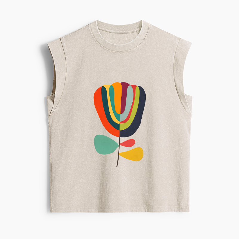 Tokyo-Tiger Colorful Flower Minimalist Print Women's Washed Tank Tops