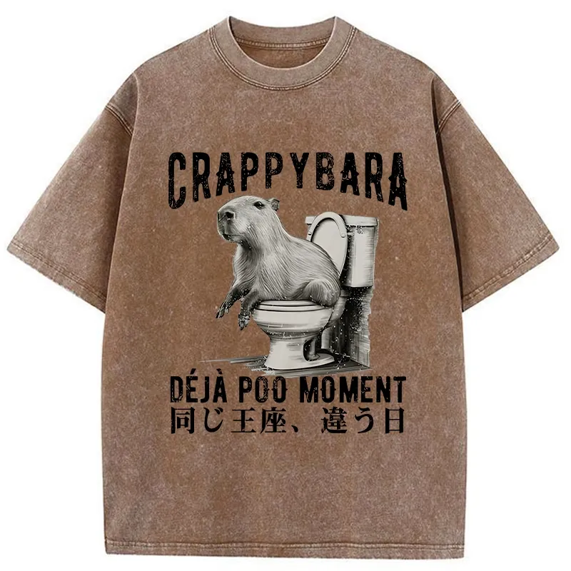 Tokyo-Tiger Funny Capybara Poo Moment Washed T-Shirt
