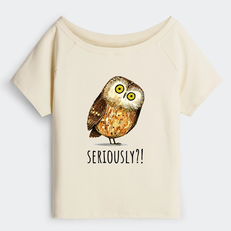 Tokyo-Tiger Seriously Confused Owl Meme Art Off Shoulder T-Shirt