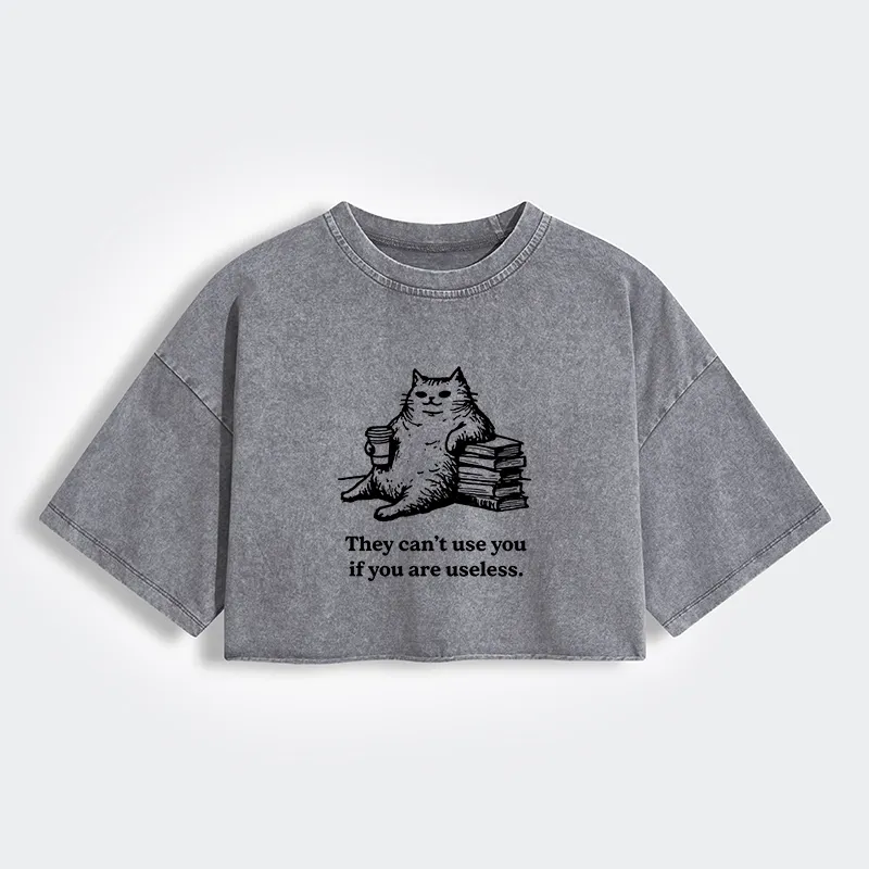 Tokyo-Tiger Cat Proving Uselessness Is A Superpower Women's Washed Crop T-Shirt