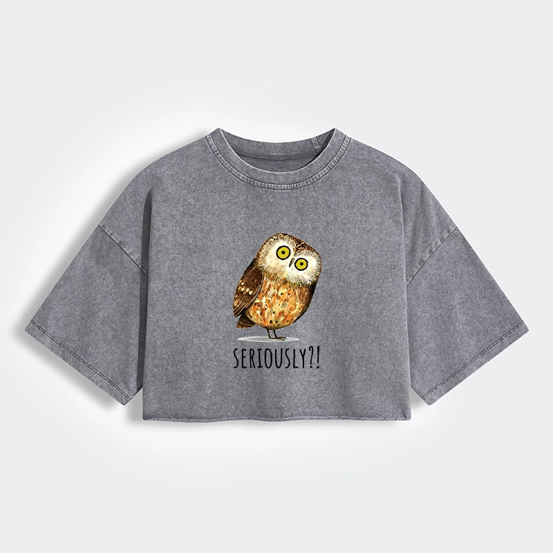 Tokyo-Tiger Seriously Confused Owl Meme Art Women's Washed Crop T-Shirt