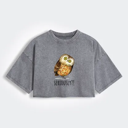 Tokyo-Tiger Seriously Confused Owl Meme Art Women's Washed Crop T-Shirt