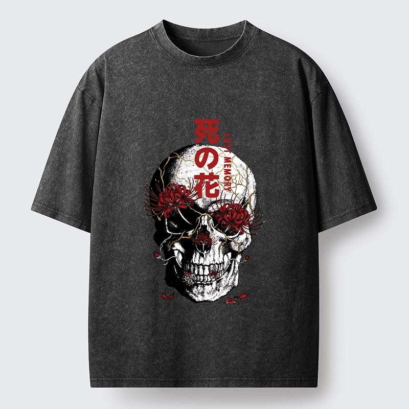 Tokyo-Tiger Dark Goth Spider Lily Skull Art Washed T-Shirt