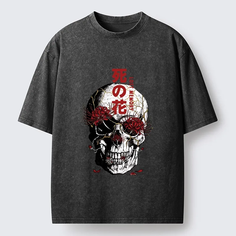 Tokyo-Tiger Dark Goth Spider Lily Skull Art Washed T-Shirt Sale
