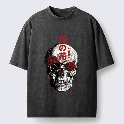 Tokyo-Tiger Dark Goth Spider Lily Skull Art Washed T-Shirt