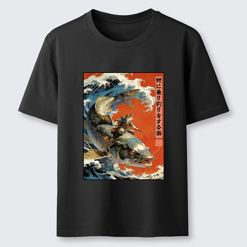 Tokyo-Tiger Ukiyo E Cat Fishing Art Classic T-Shirt