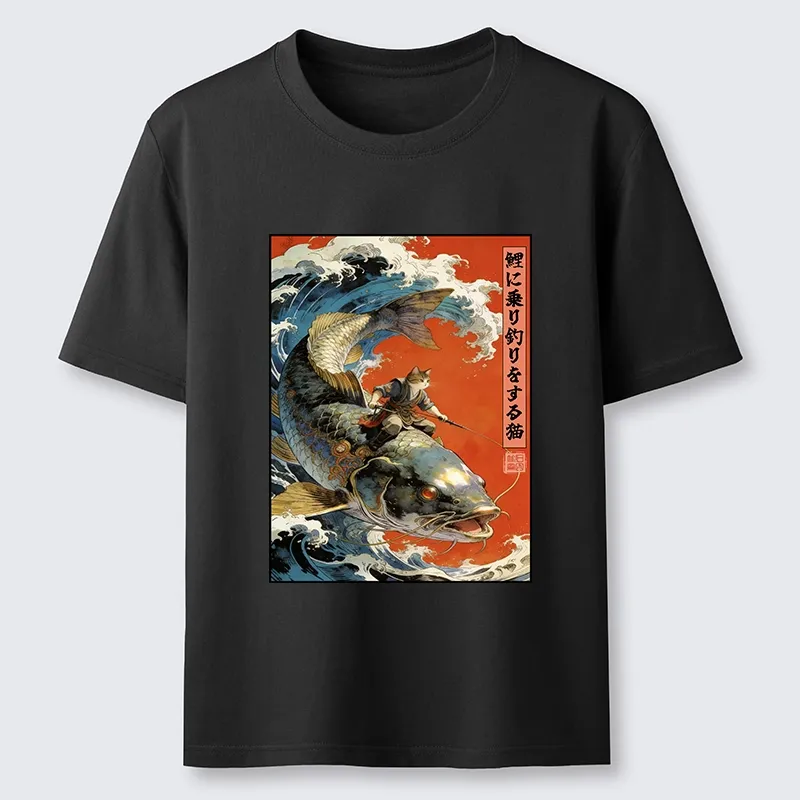 Tokyo-Tiger Ukiyo E Cat Fishing Art Classic T-Shirt Sale