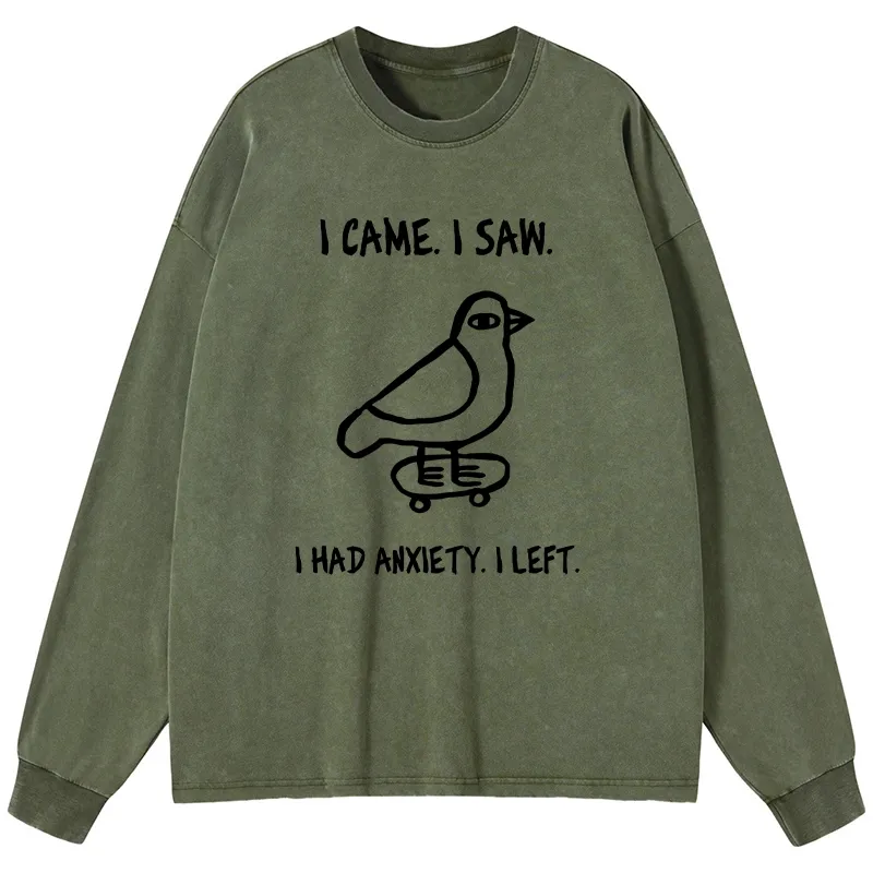 Tokyo-Tiger Funny Meme Bird Just Needs A Break Washed Long Sleeve T-Shirt