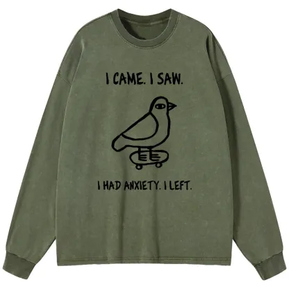 Tokyo-Tiger Funny Meme Bird Just Needs A Break Washed Long Sleeve T-Shirt