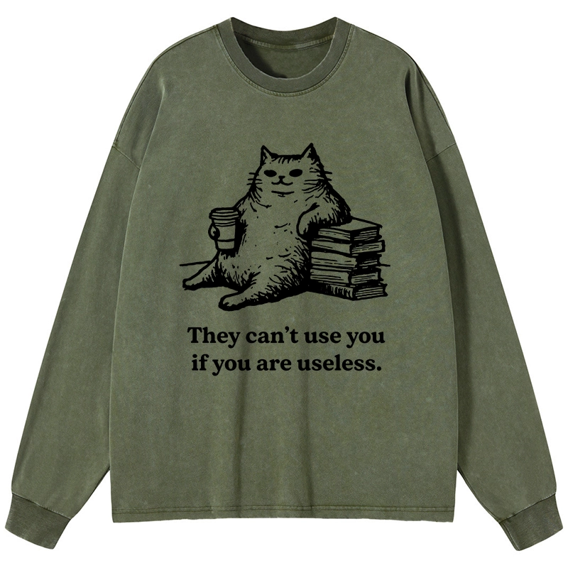 Tokyo-Tiger Cat Proving Uselessness Is A Superpower Washed Long Sleeve T-Shirt