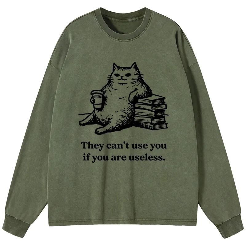 Tokyo-Tiger Cat Proving Uselessness Is A Superpower Washed Long Sleeve T-Shirt