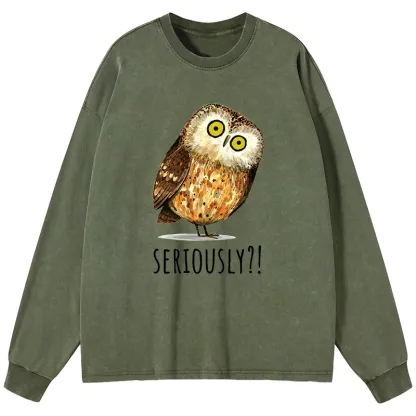Tokyo-Tiger Seriously Confused Owl Meme Art Washed Long Sleeve T-Shirt