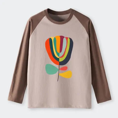 Tokyo-Tiger Colorful Flower Minimalist Print Raglan Long Sleeve T-shirt
