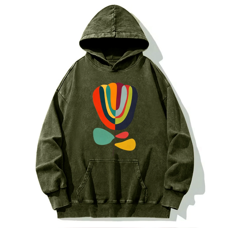 Tokyo-Tiger Colorful Flower Minimalist Print Washed Hoodie