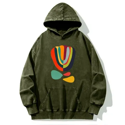 Tokyo-Tiger Colorful Flower Minimalist Print Washed Hoodie