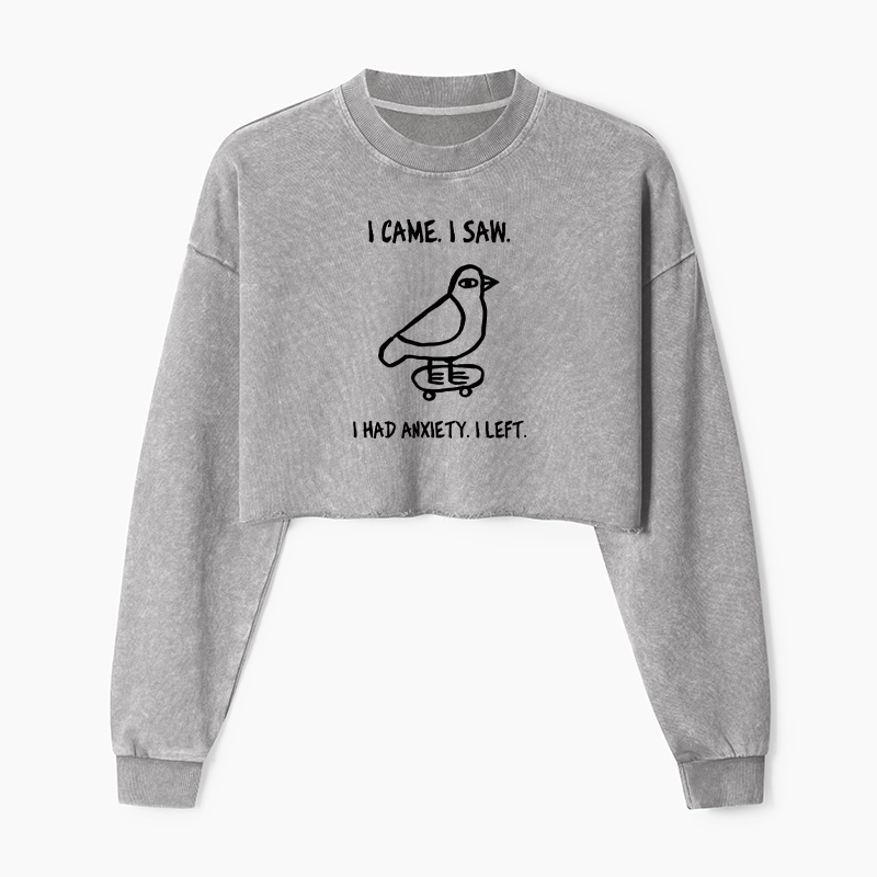 Tokyo-Tiger Funny Meme Bird Just Needs A Break Washed Crop Sweatshirt