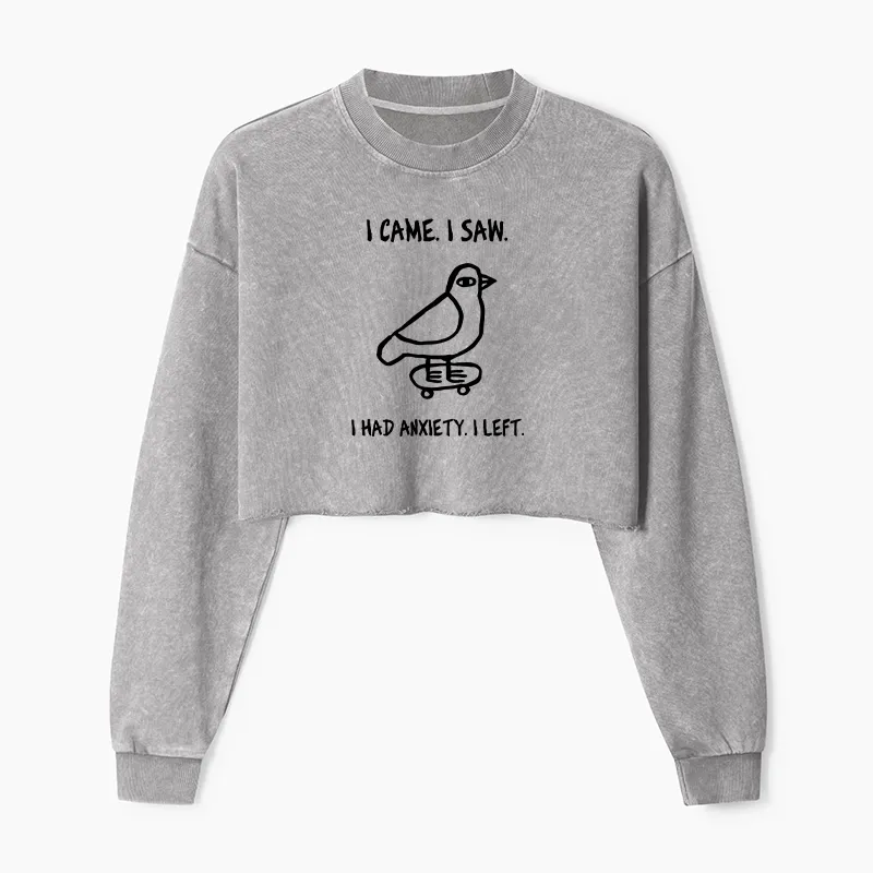 Tokyo-Tiger Funny Meme Bird Just Needs A Break Washed Crop Sweatshirt