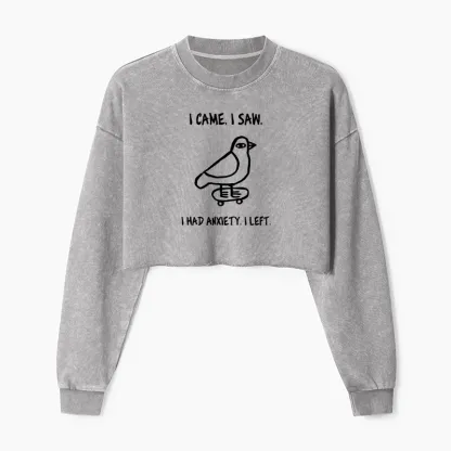 Tokyo-Tiger Funny Meme Bird Just Needs A Break Washed Crop Sweatshirt