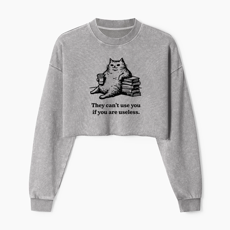 Tokyo-Tiger Cat Proving Uselessness Is A Superpower Washed Crop Sweatshirt