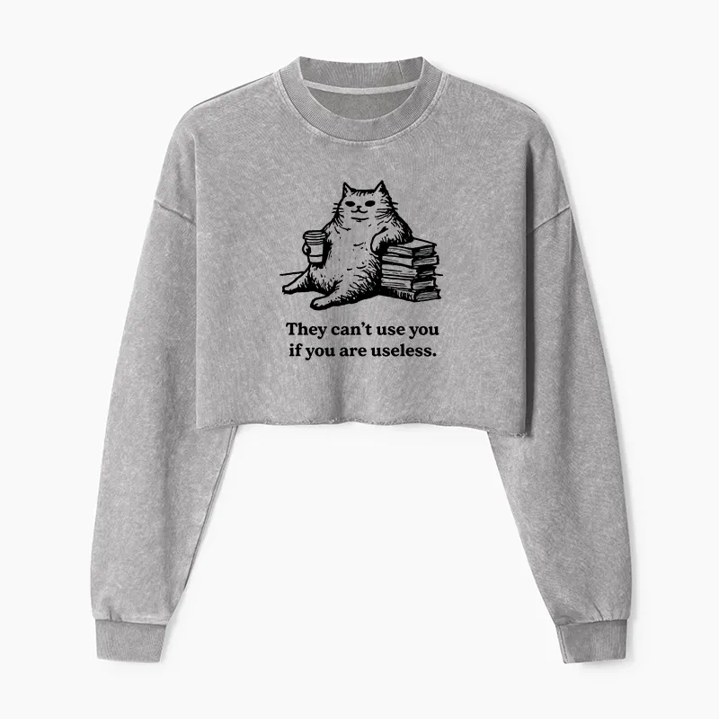 Tokyo-Tiger Cat Proving Uselessness Is A Superpower Washed Crop Sweatshirt