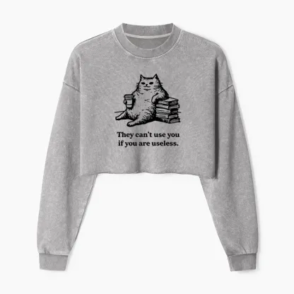 Tokyo-Tiger Cat Proving Uselessness Is A Superpower Washed Crop Sweatshirt