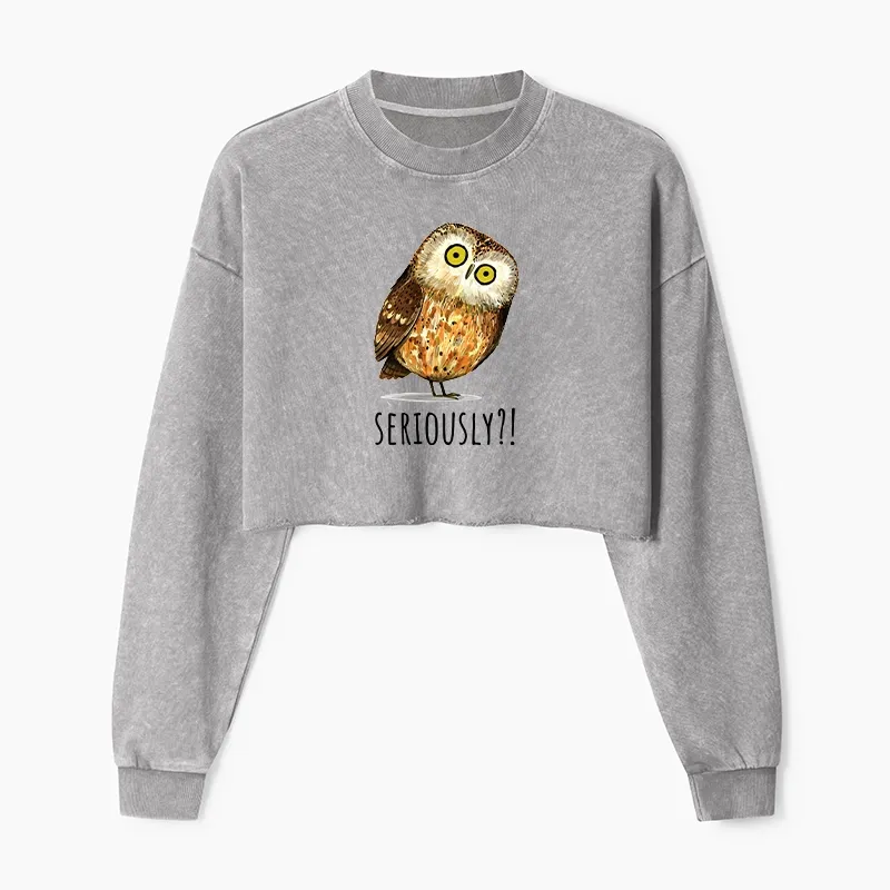 Tokyo-Tiger Seriously Confused Owl Meme Art Washed Crop Sweatshirt