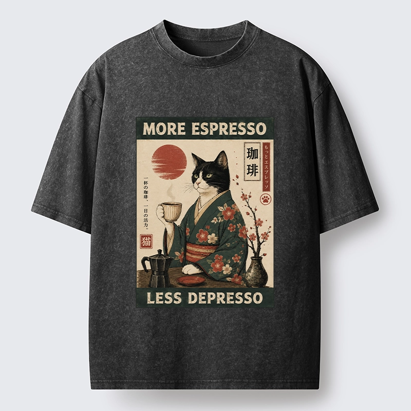 Tokyo-Tiger Funny Meme Kimono Cat Coffee Poster Washed T-Shirt