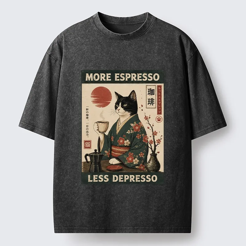 Tokyo-Tiger Funny Meme Kimono Cat Coffee Poster Washed T-Shirt