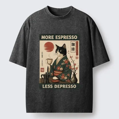 Tokyo-Tiger Funny Meme Kimono Cat Coffee Poster Washed T-Shirt