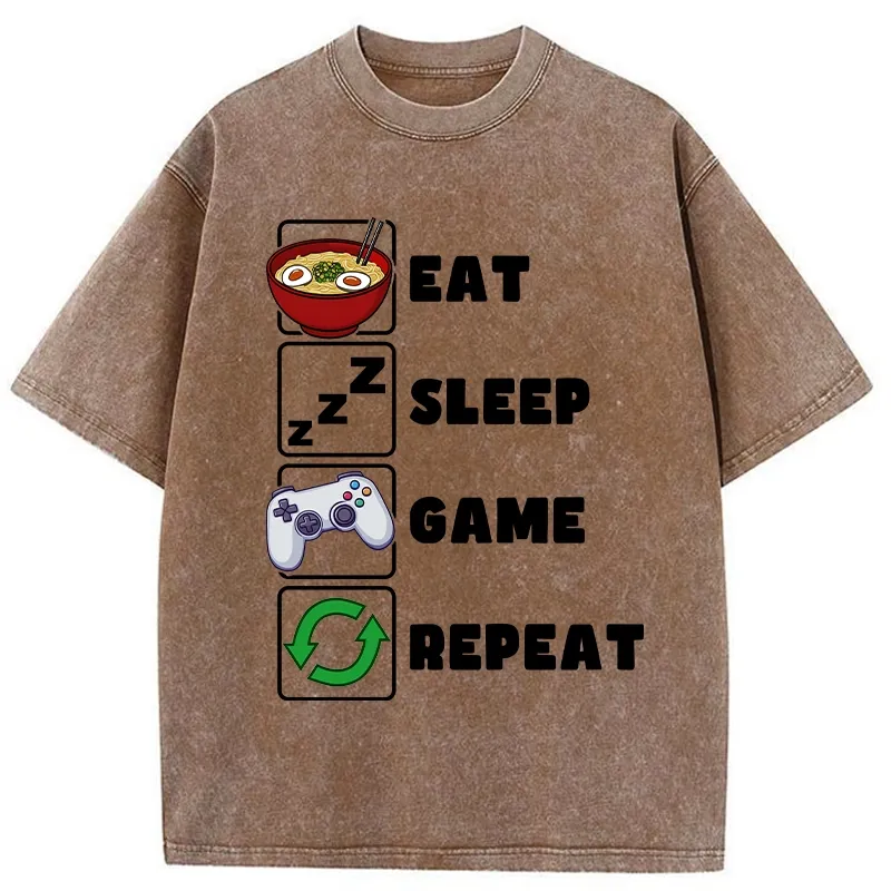 Tokyo-Tiger Eat Sleep Game Repeat Washed T-Shirt