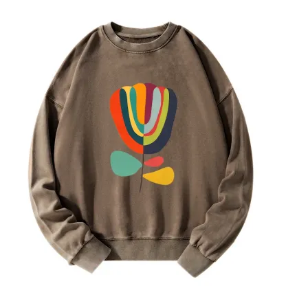 Tokyo-Tiger Colorful Flower Minimalist Print Washed Sweatshirt