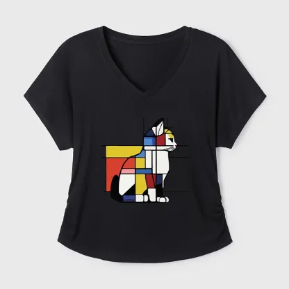 Tokyo-Tiger Geometric Cat Art In Primary Colors Modal Dolman Sleeve T-Shirt