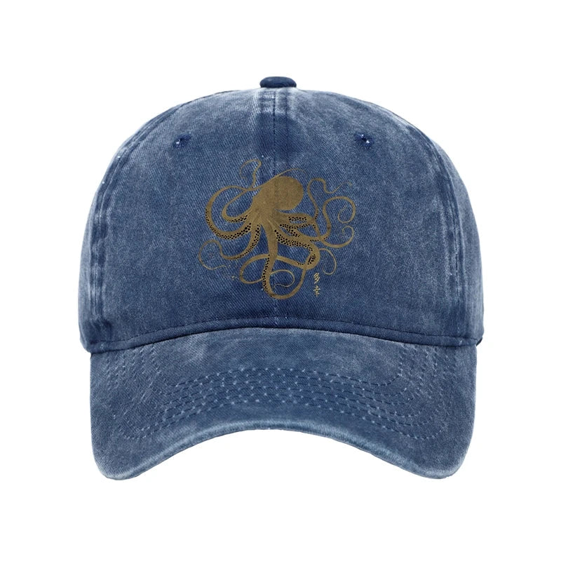 Tokyo-Tiger Octopus Japanese Gold Print Tattoo Washed Cap