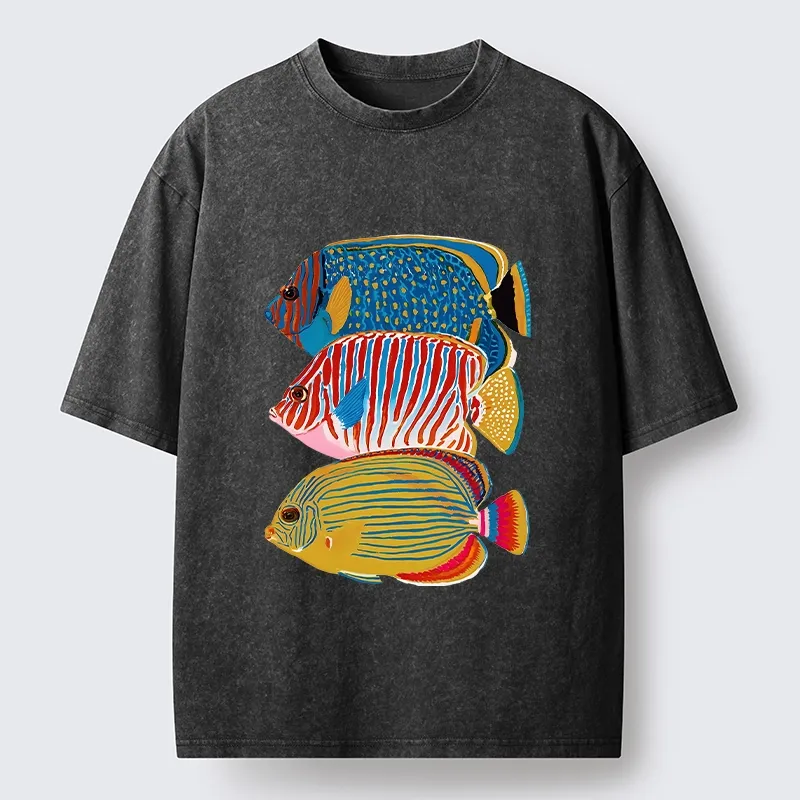 Tokyo-Tiger Three Bright Tropical Ocean Fish Washed T-Shirt