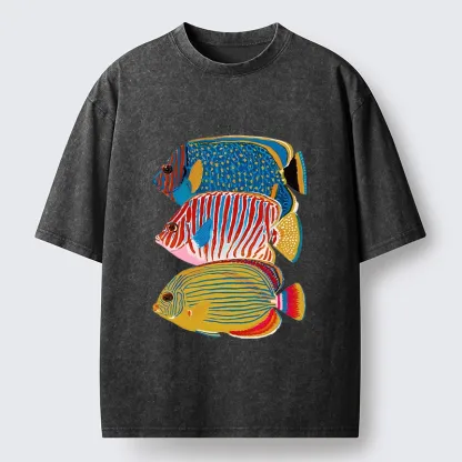 Tokyo-Tiger Three Bright Tropical Ocean Fish Washed T-Shirt