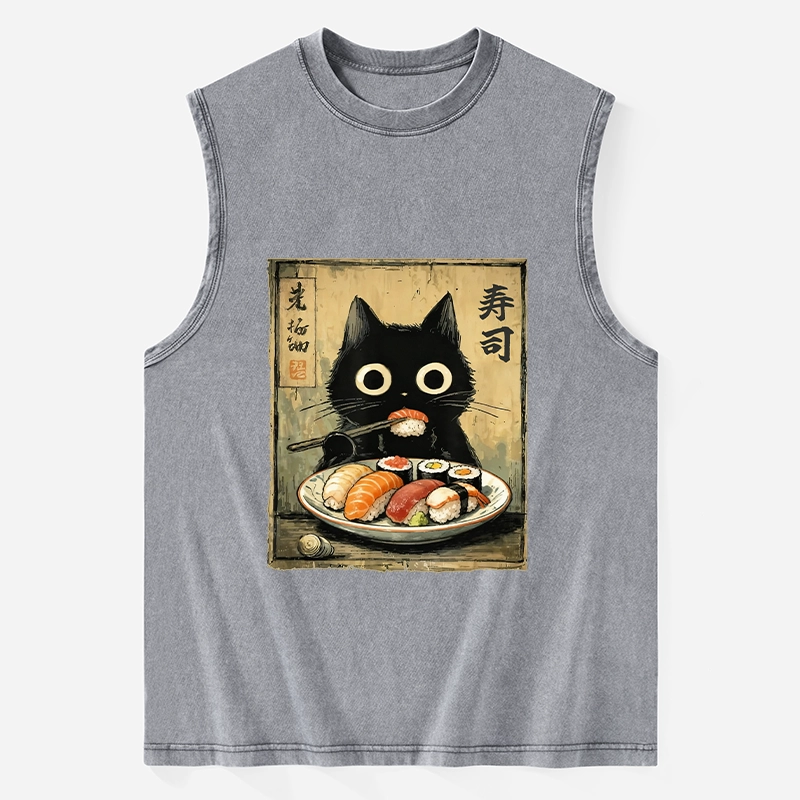 Tokyo-Tiger Vintage Japanese Sushi Cat Washed Tank