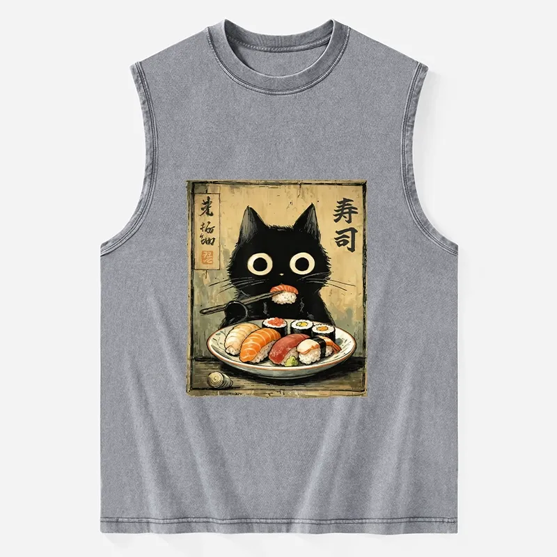 Tokyo-Tiger Vintage Japanese Sushi Cat Washed Tank