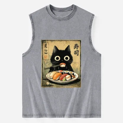 Tokyo-Tiger Vintage Japanese Sushi Cat Washed Tank