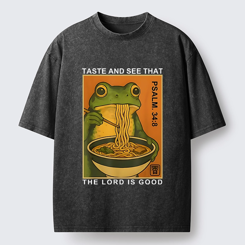 Tokyo-Tiger Asian Frog Slurp Noodle Humor Washed T-Shirt
