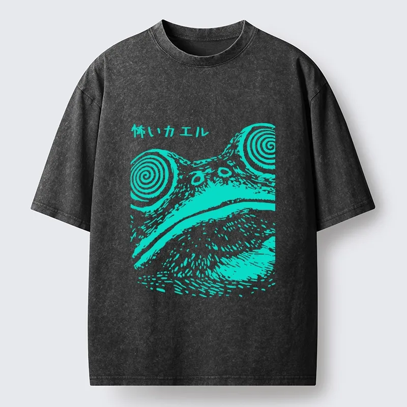 Tokyo-Tiger Spooky Japanese Frog Ukiyo Art Washed T-Shirt Sale