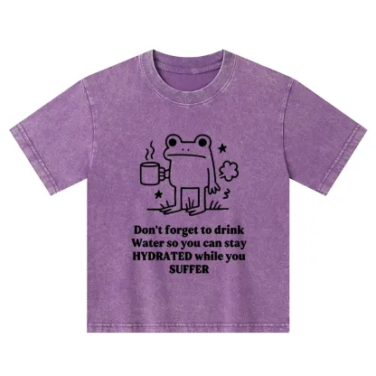 Tokyo-Tiger Frog Says Drink Water Kids Washed T-Shirt